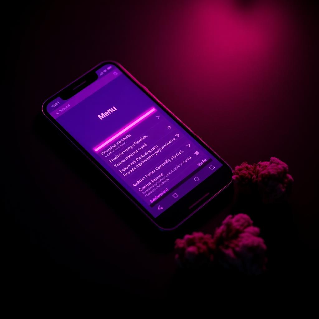 Phone displaying the Discreet Mafia flower menu under magenta neon