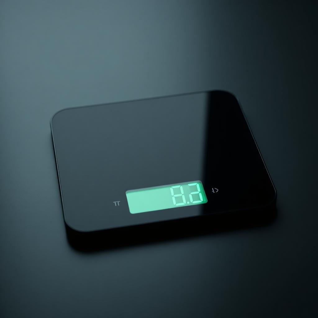 Sleek digital scale with green display on a dark surface